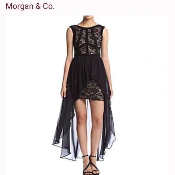 Morgan & Co. Dresses | Morgan & Co. Black Lace High-Low Dress 5/6 | Color: Black | Size: 6 | Dalleva18's Closet